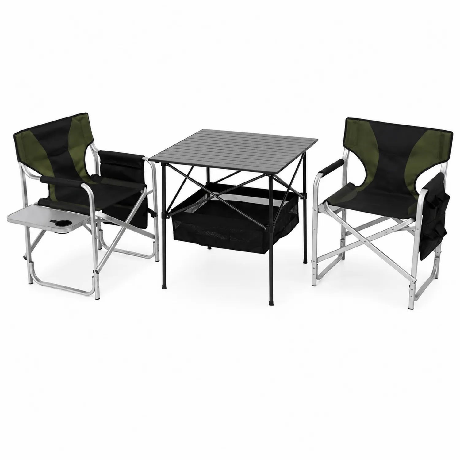 Conjunto de Sillas y Mesa Plegables de Aluminio para Exterior Negro/Verde