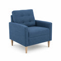 Sillón individual de poliéster azul con patas de madera