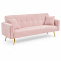 Sofá 3 plazas rosa tejido texturizado con patas de metal