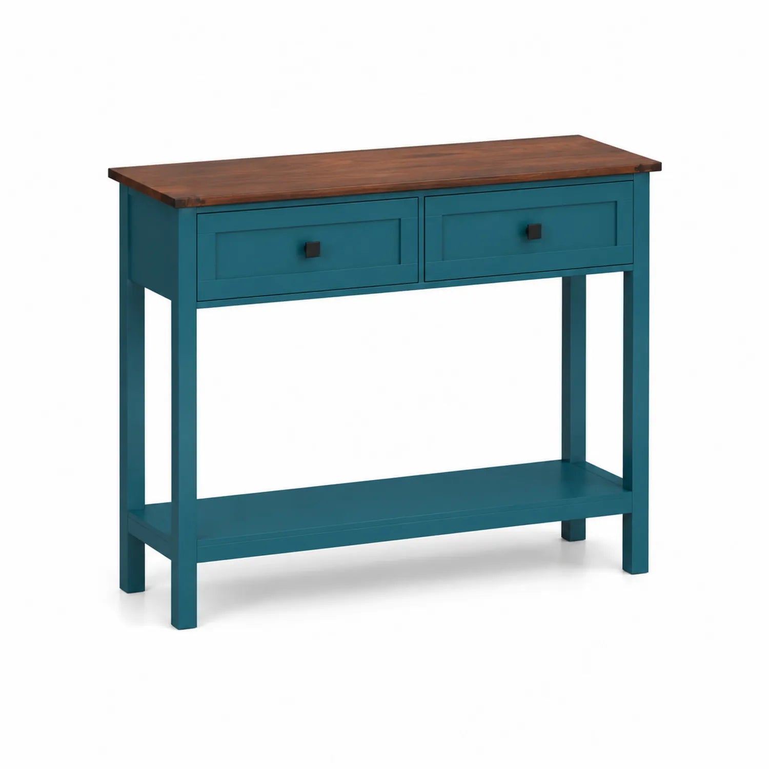 Mesa consola de madera con cajones y estante 100x35x80 cm Marrón/Azul