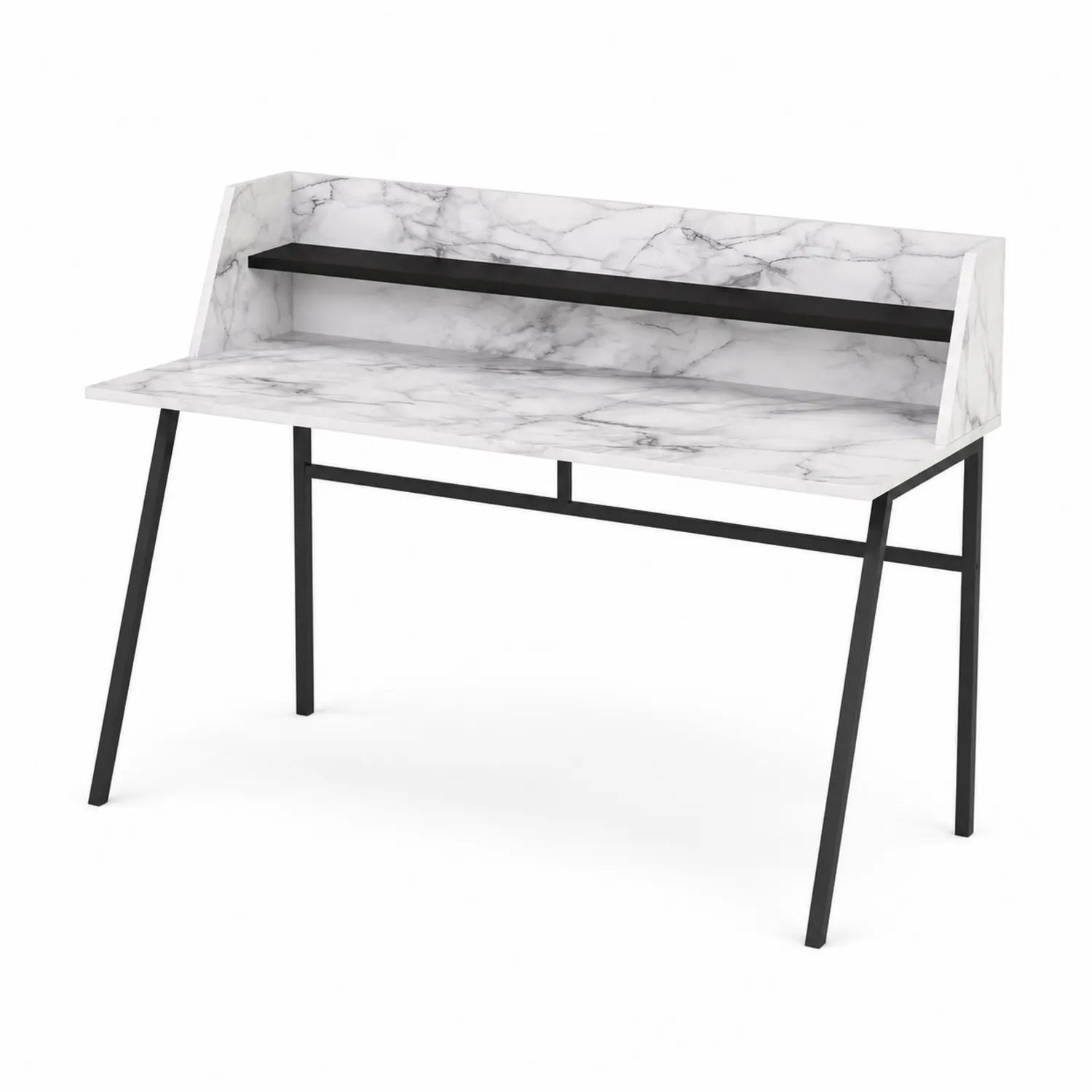 Escritorio de madera efecto mármol con estructura metálica negro 120x60x90 cm
