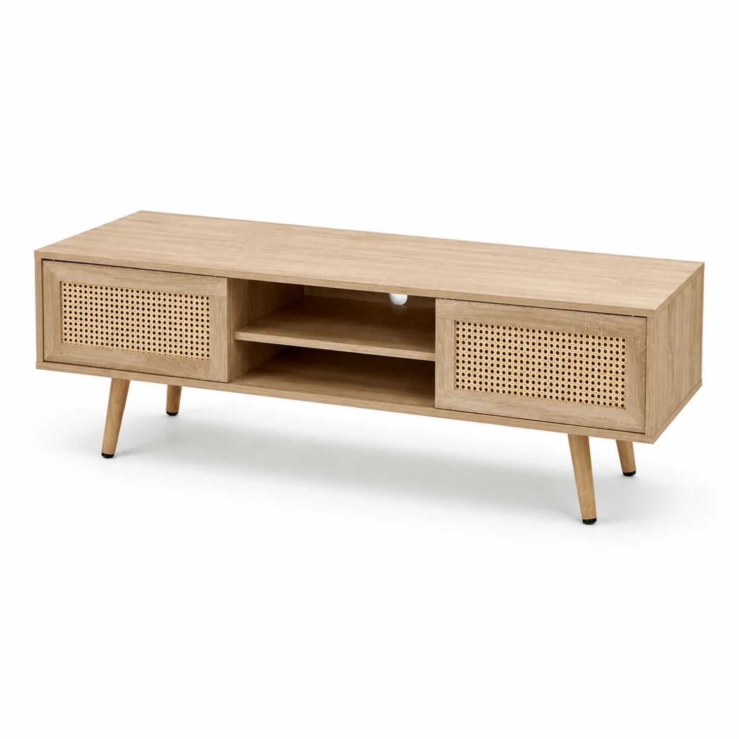 Mueble de TV de madera y ratán