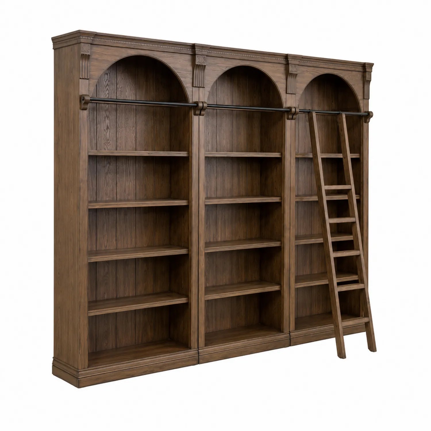 Estantería de Madera de Roble con Escalera, Marrón, 230cm Alto x 300cm Ancho x 40cm Profundo