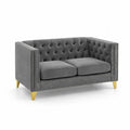 Sofá de terciopelo gris con patas de metal dorado 150cm