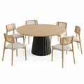 Mesa Redonda de Roble y Metal con 6 Sillas