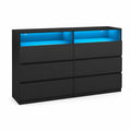 Cajonera de Madera con LED de 8 Cajones Negro 120x30x80 cm