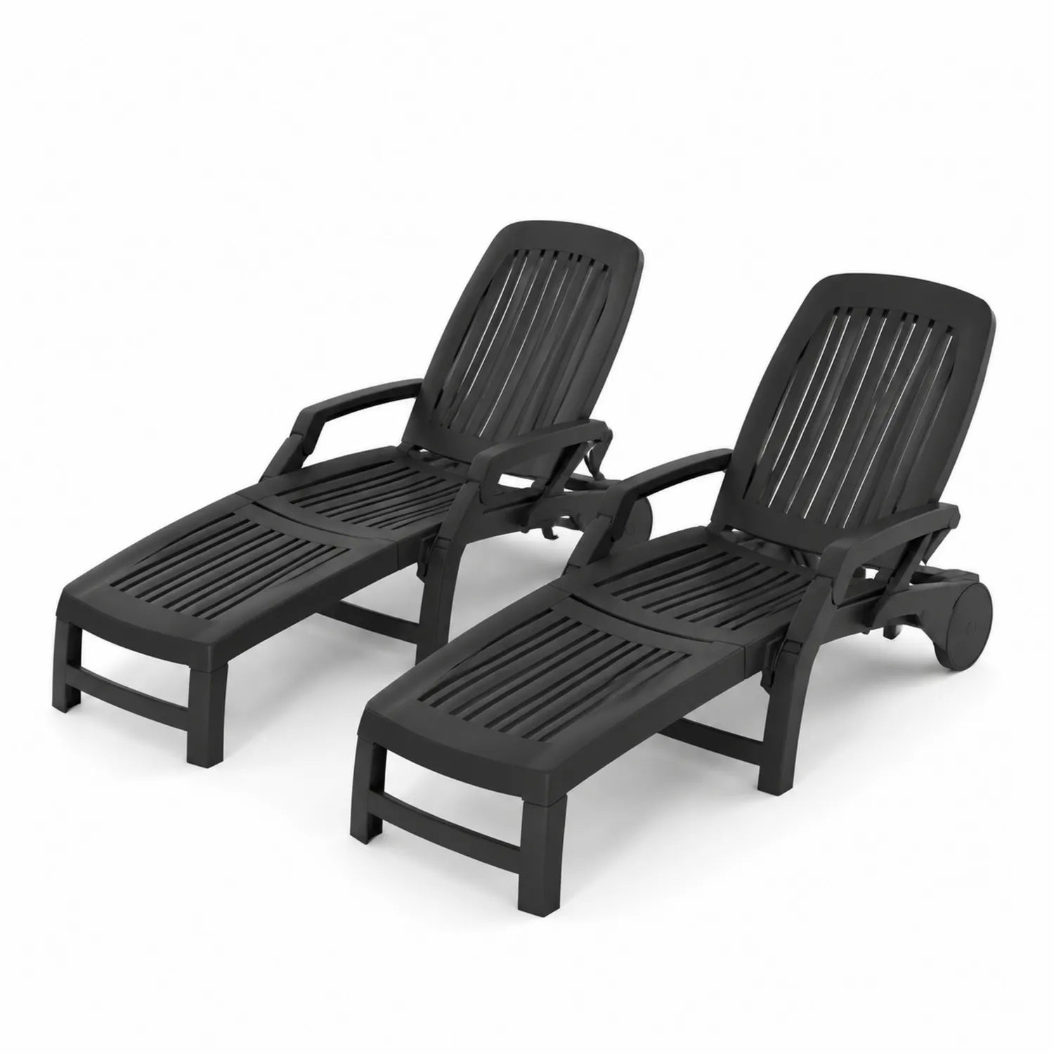 Juego de dos tumbonas de plástico negro para exterior