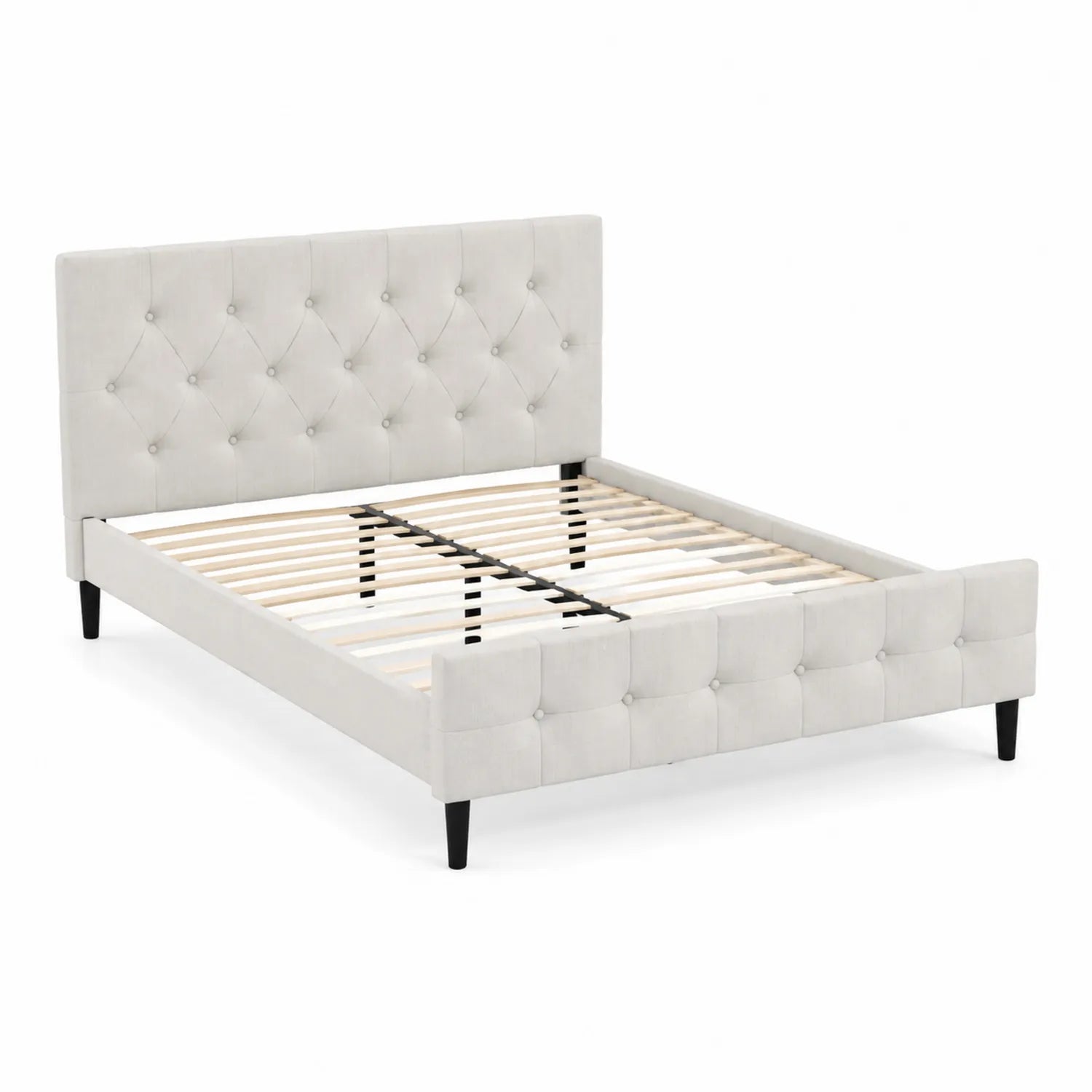Cama tapizada de tela beige con cabecero 200x160 cm