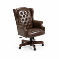 Silla de Oficina de Cuero Marrón con Base de Madera