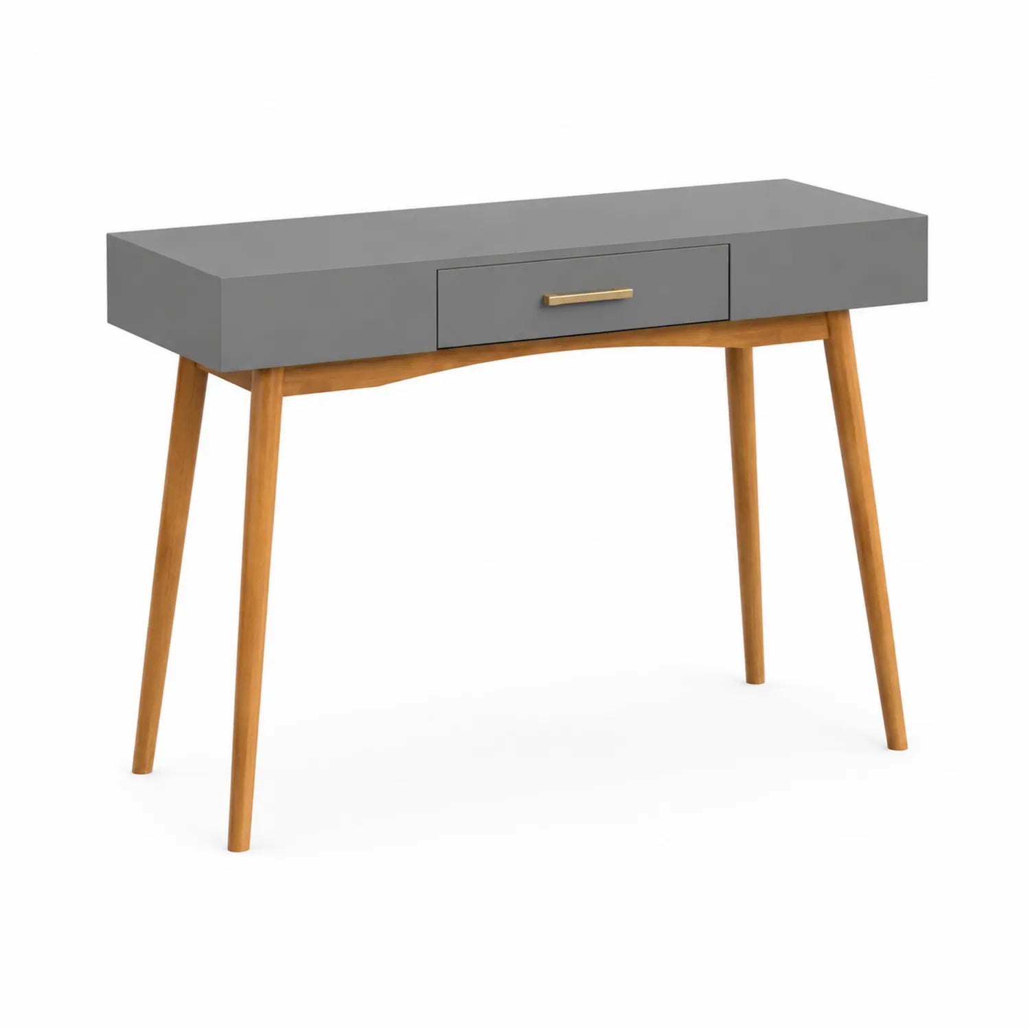 Escritorio de MDF Gris con Patas de Madera Maciza y Cajón 110x45x75 cm
