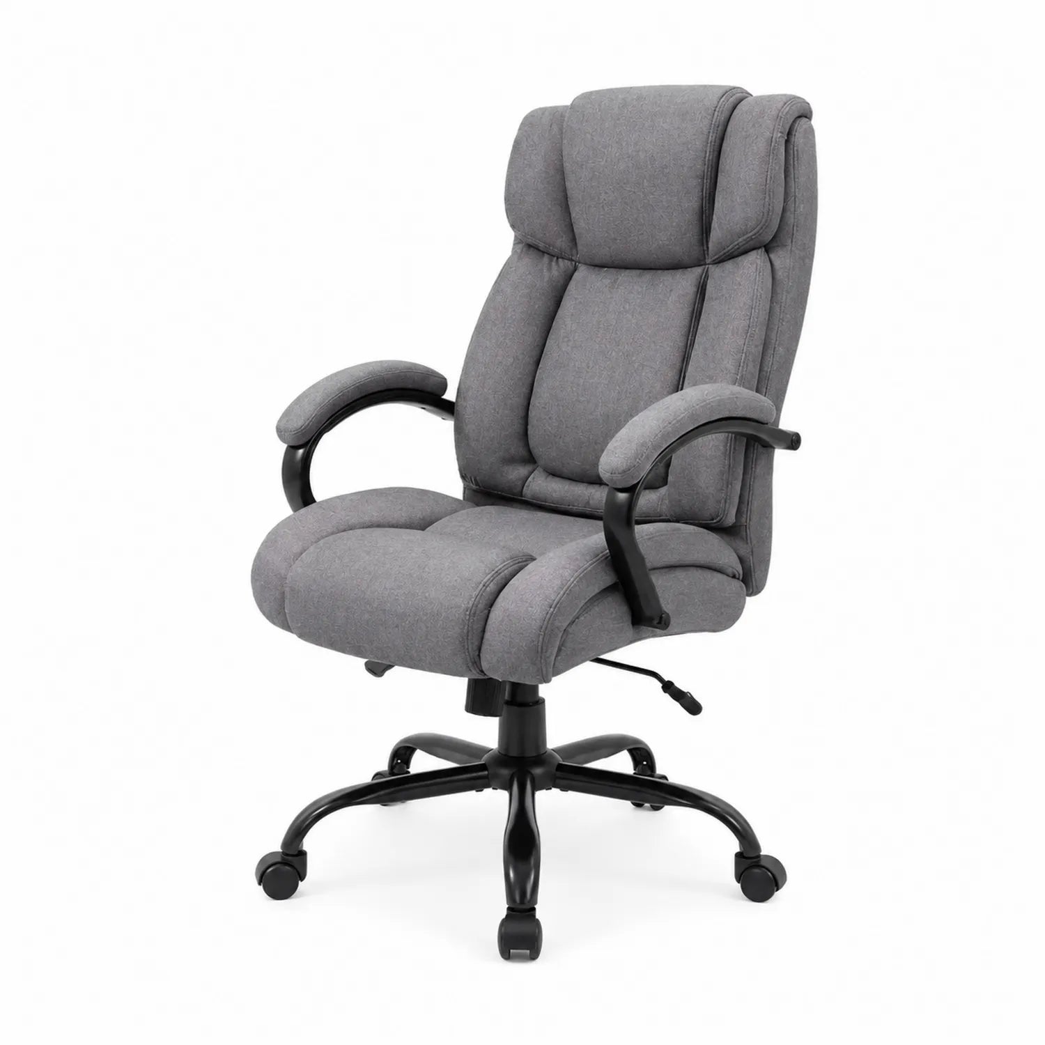 Silla de oficina de tela gris con base giratoria
