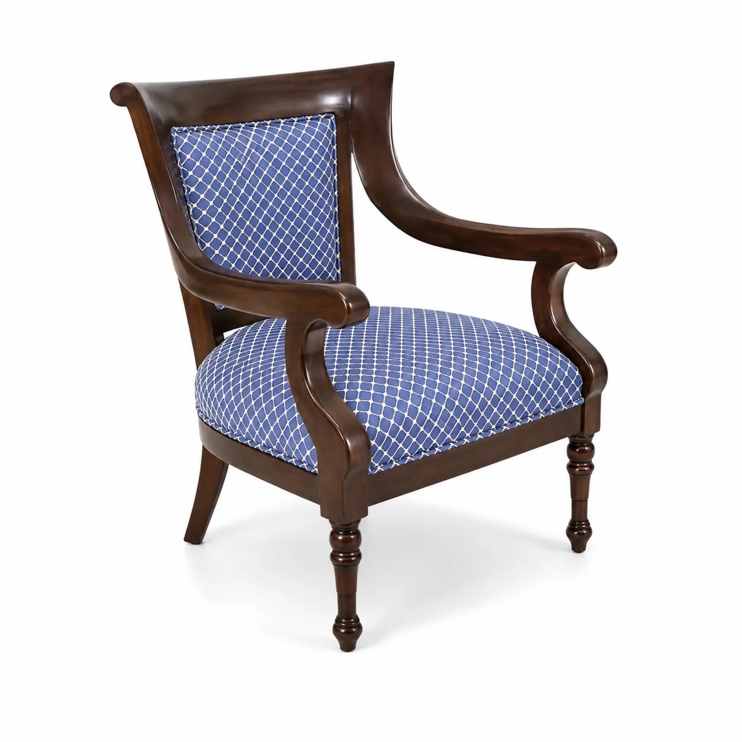 Silla de madera con tapizado azul