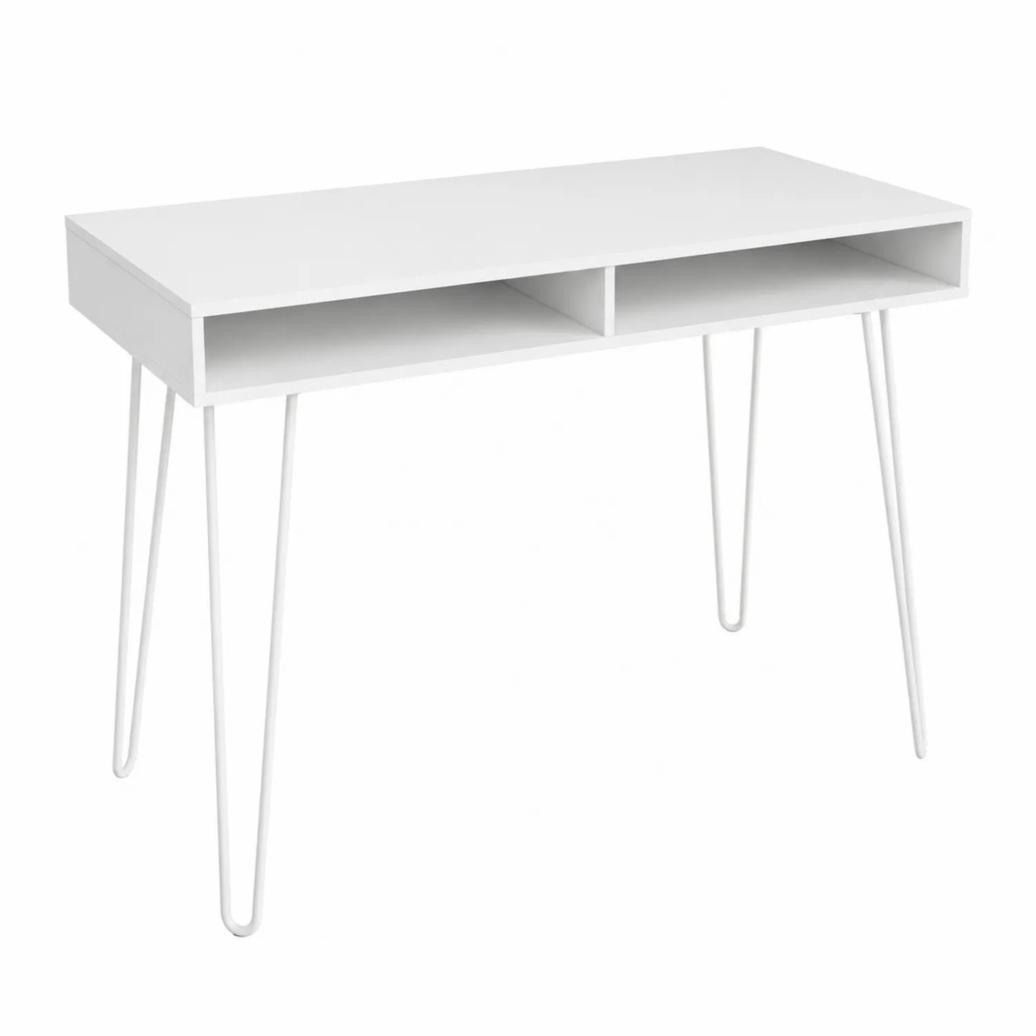 Escritorio Blanco de MDF y Patas Metálicas con Almacenamiento