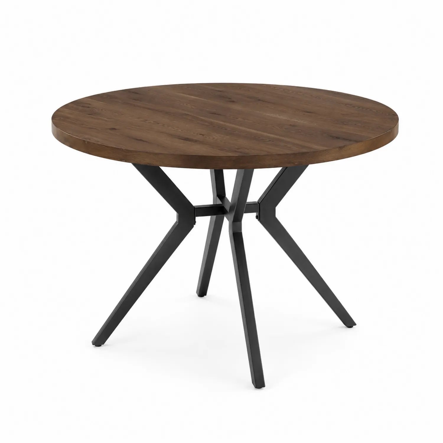 Mesa redonda de comedor de madera de nogal y metal negro, diámetro 120 cm
