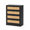 Cajonera de Madera y Ratán 4 Cajones Negro 100x80x40 cm
