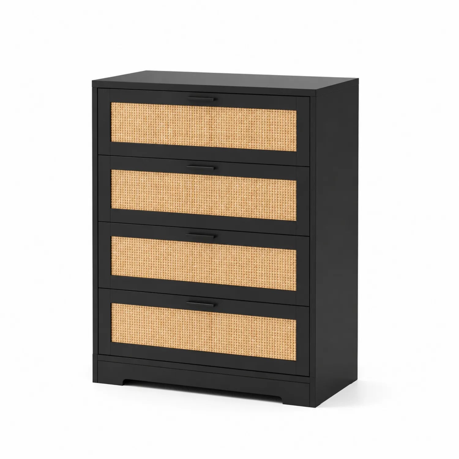Cajonera de Madera y Ratán 4 Cajones Negro 100x80x40 cm