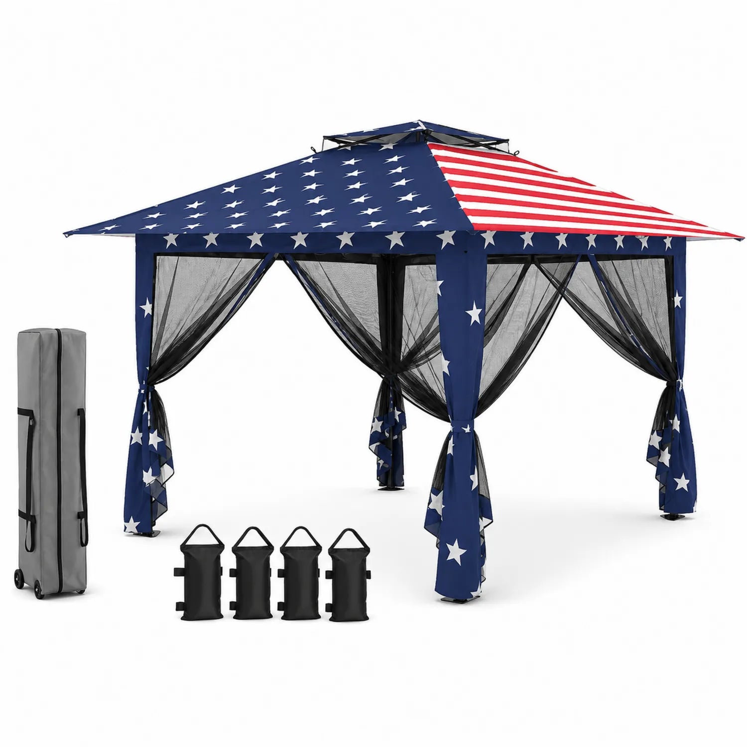 Gazebo Plegable Estrellas y Rayas, Tela Oxford de Poliéster, 300x300 cm