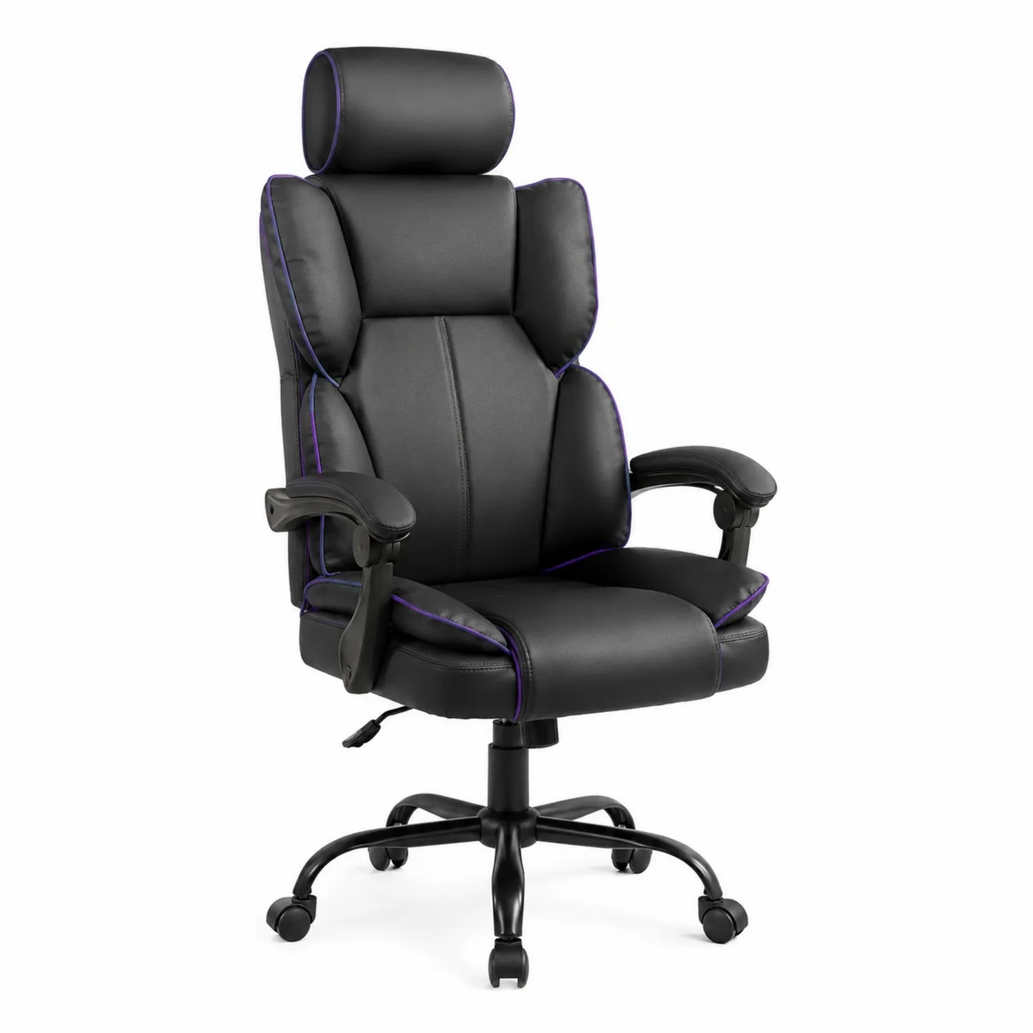 Silla de Oficina de Cuero Sintético Negro con Reposacabezas