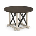Mesa de comedor redonda de madera y metal marrón oscuro