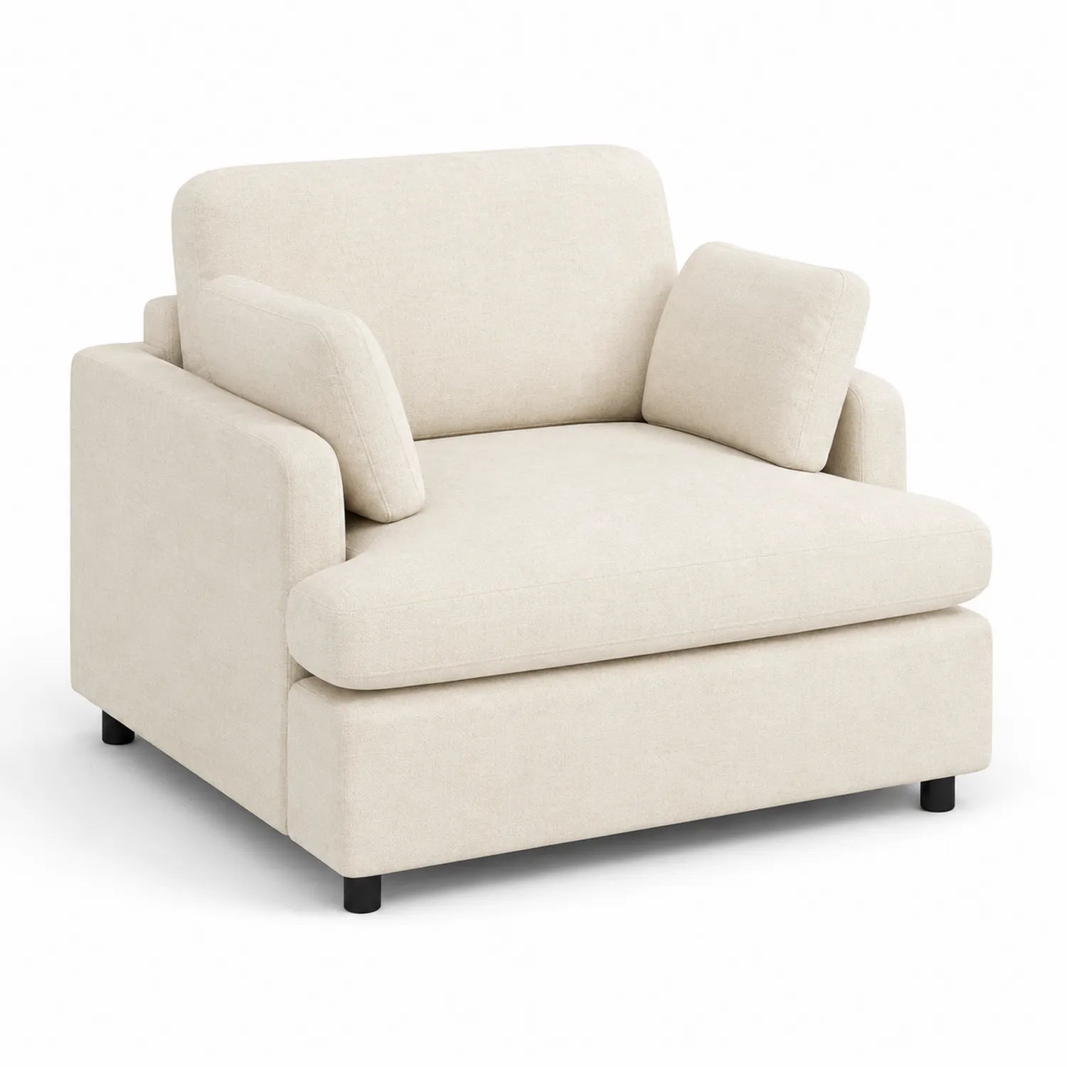 Sillón de tela beige con cojines incluidos
