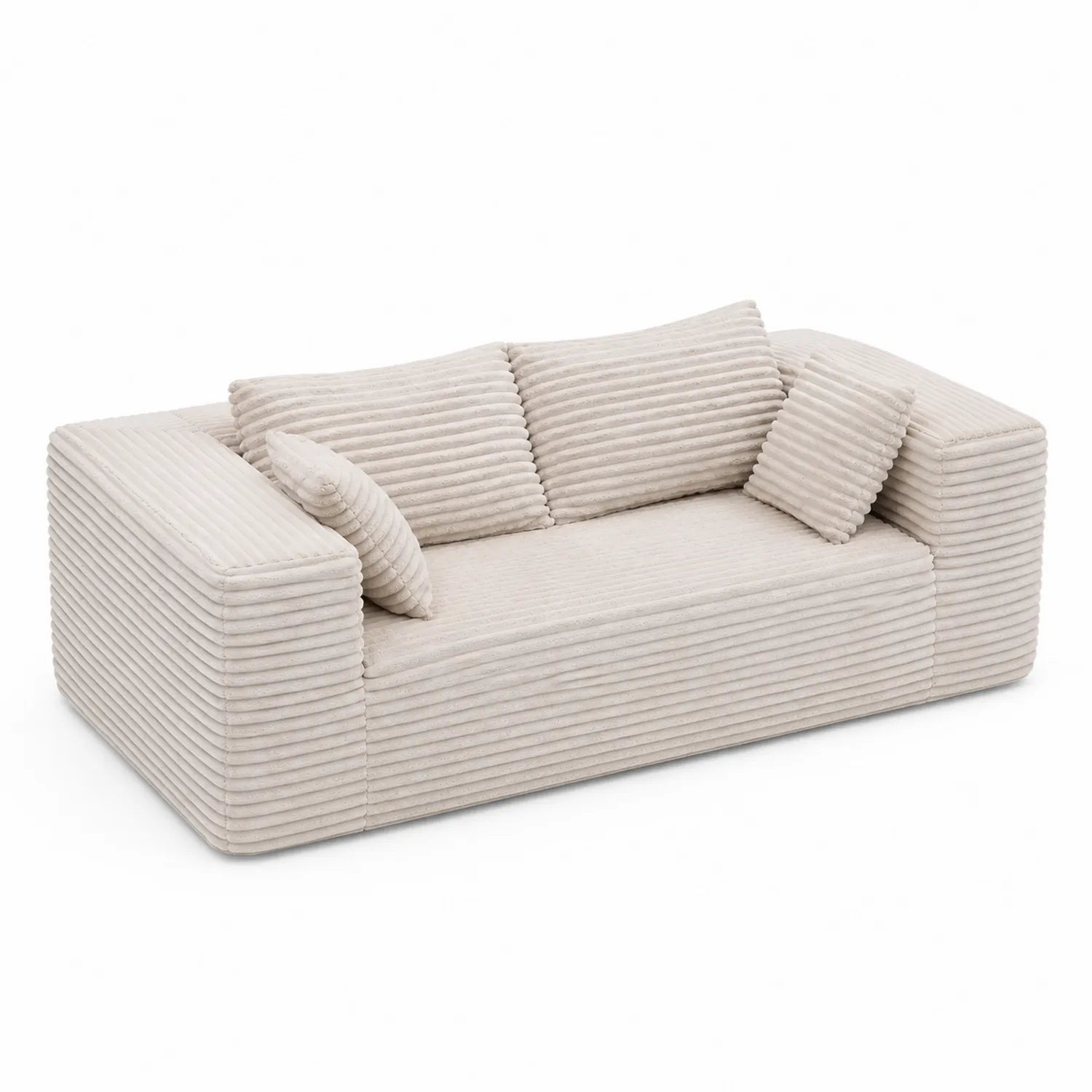 Sofá de tela beige de 3 plazas con cojines