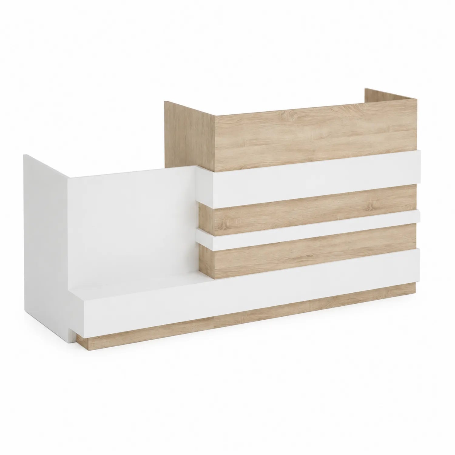 Mostrador de recepción de melamina blanca y efecto madera 160x75x110 cm