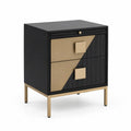 Cajonera de MDF y Metal con 2 Cajones Negra y Dorada 60x40x80cm