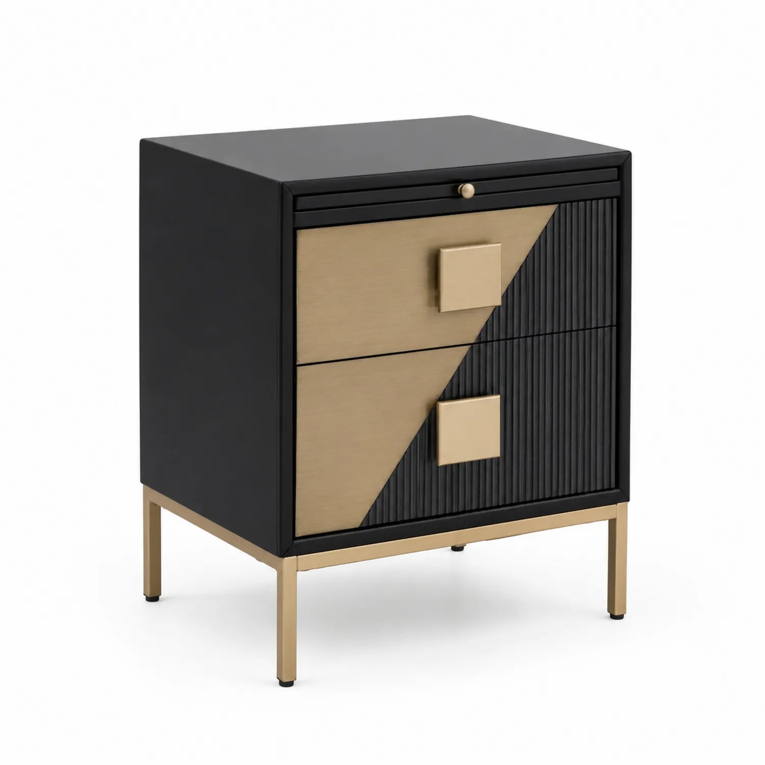Cajonera de MDF y Metal con 2 Cajones Negra y Dorada 60x40x80cm