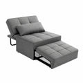 Sofá cama individual de tejido gris con estructura metálica