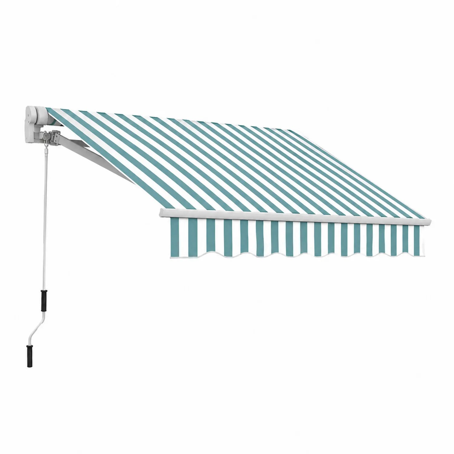 Toldo Retráctil Manual Rayas Verde/Blanco Lona Poliéster