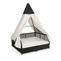 Cama Balinesa de Ratán Sintético con Dosel y Cojines