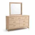 Cómoda de Madera con Espejo y 7 Cajones Beige