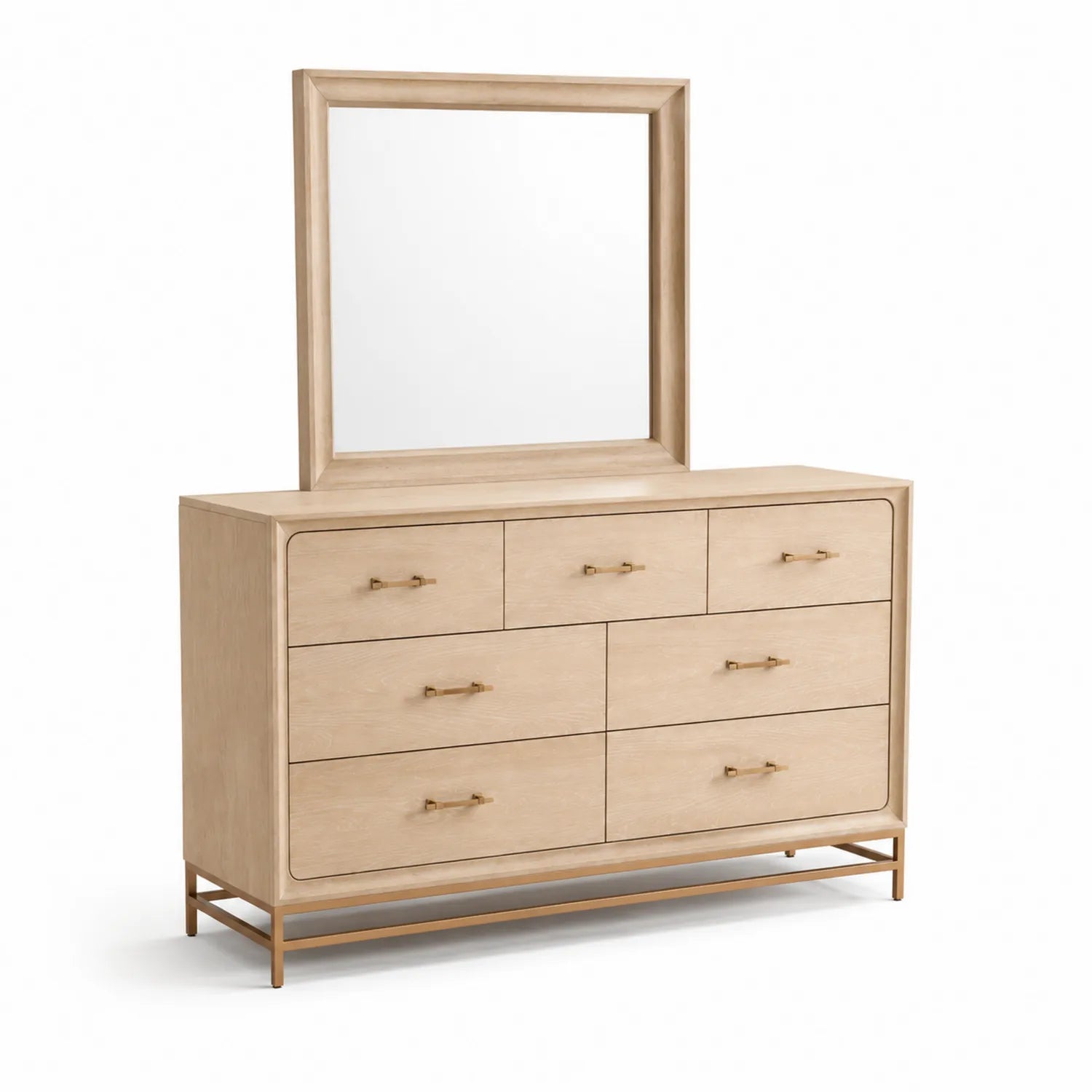 Cómoda de Madera con Espejo y 7 Cajones Beige