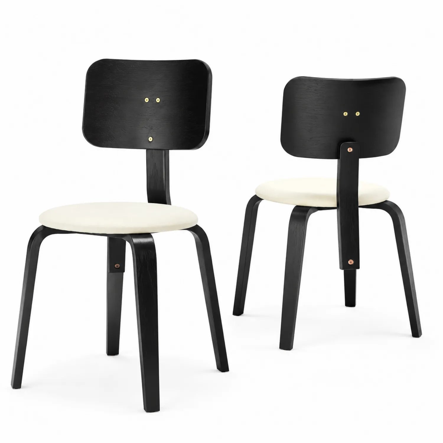 Juego de 2 Sillas de Comedor de Madera y Cuero PU Negro y Blanco