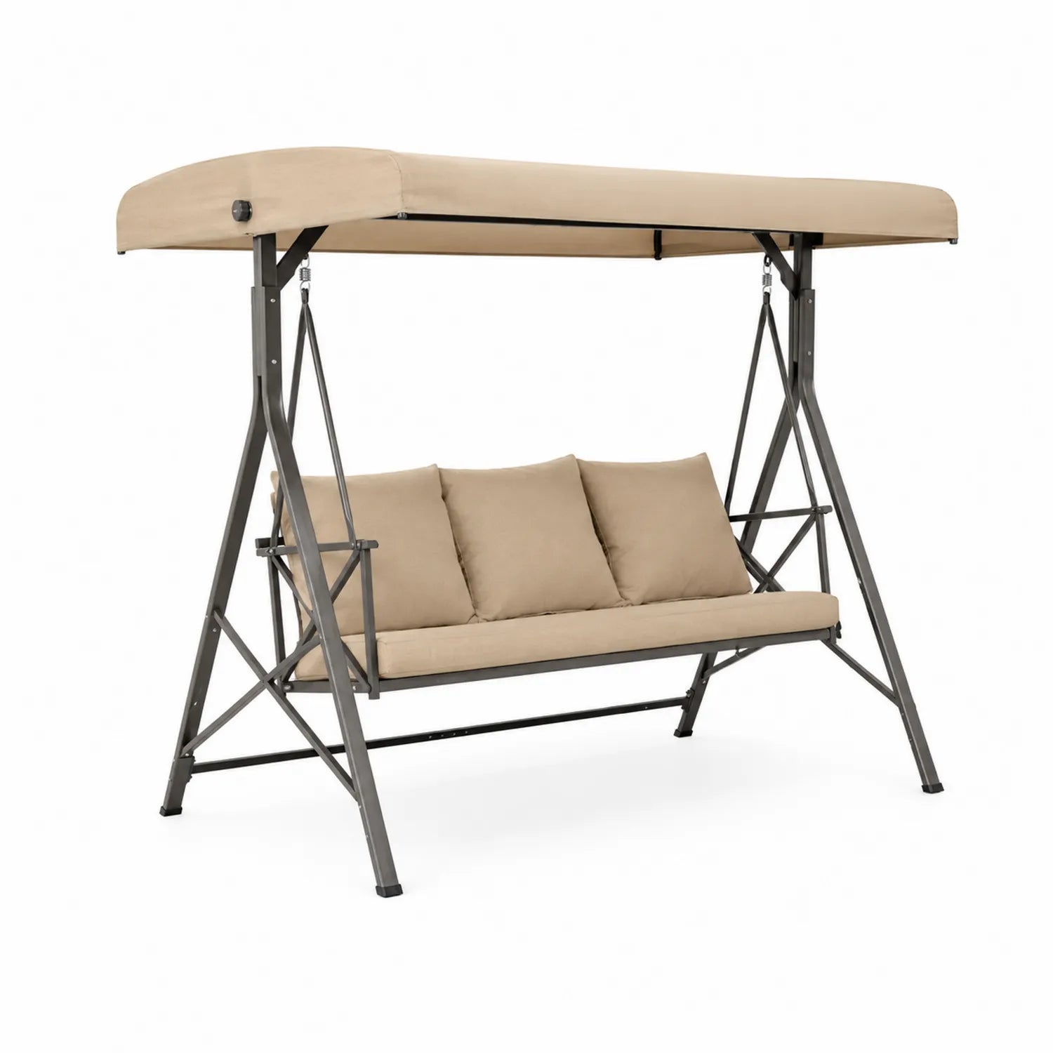 Columpio de Jardín de Acero y Poliéster Beige con Toldo