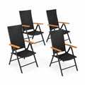 Conjunto de 4 sillas plegables de poliratán y metal con reposabrazos de madera