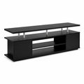 Mueble de TV negro con estantes de madera y soportes metálicos 40x160x35 cm