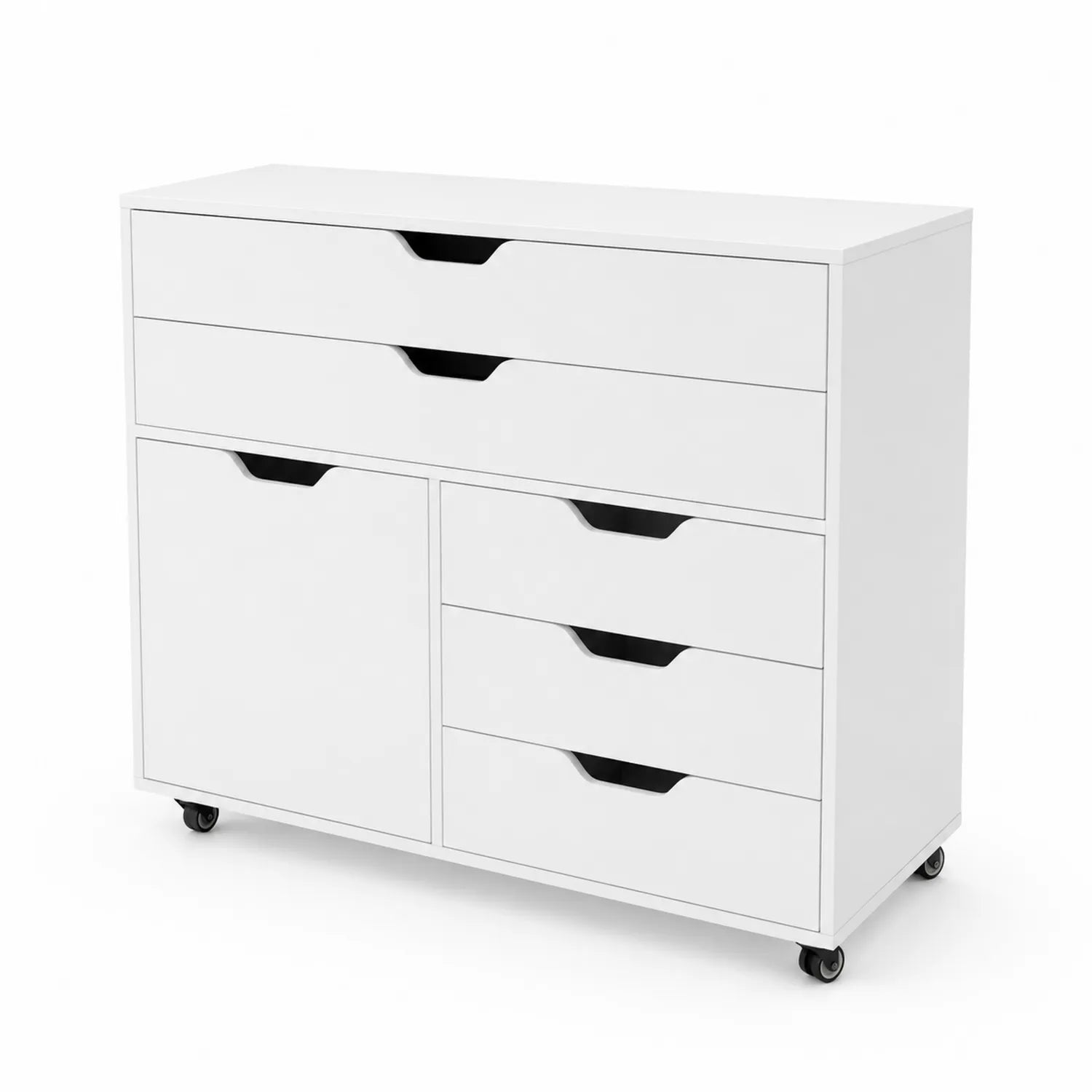 Archivador blanco con ruedas, cajones y puerta 80x40x90 cm MDF