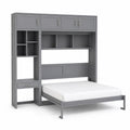 Cama abatible de madera con almacenamiento y estantes gris