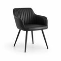Silla de comedor con brazos de cuero sintético negro con patas de metal