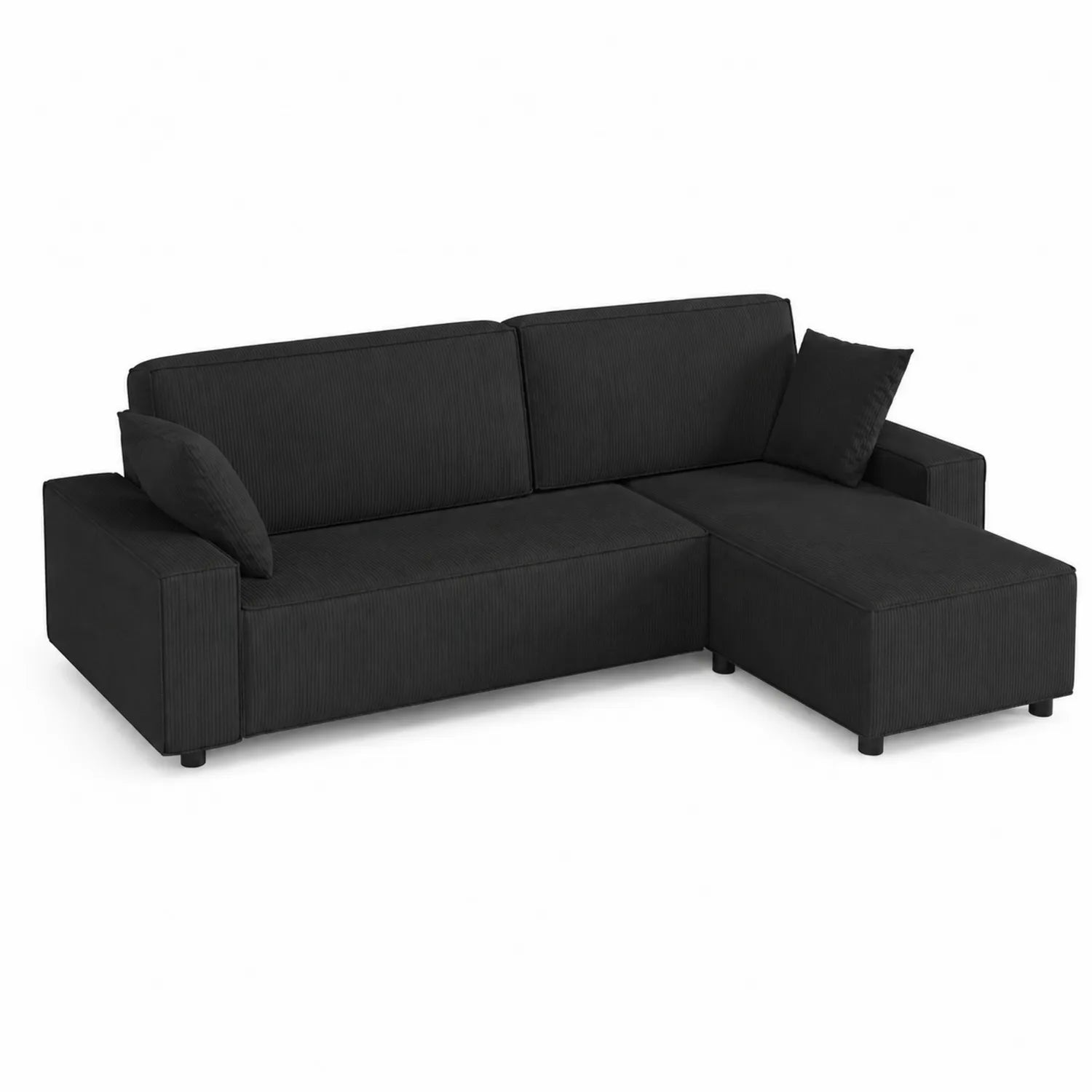 Sofá seccional negro con chaise longue de poliéster