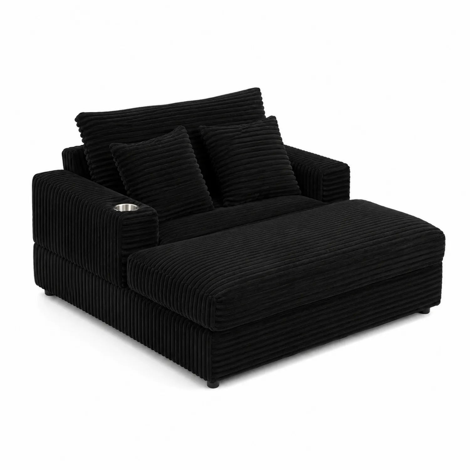 Sofá modular de pana con chaise longue y portavasos, 150cm x 100cm x 85cm