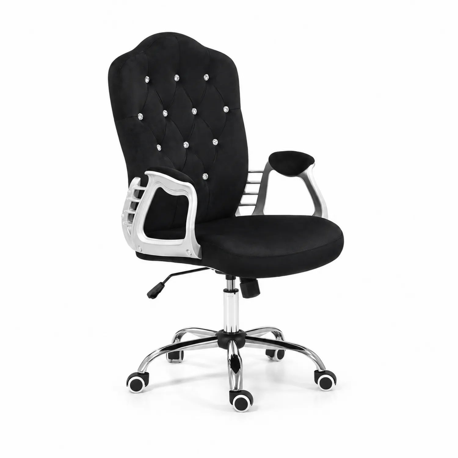 Silla de Oficina de Terciopelo Negro con Base Cromada