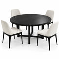 Mesa de comedor redonda de madera con 4 sillas de tela
