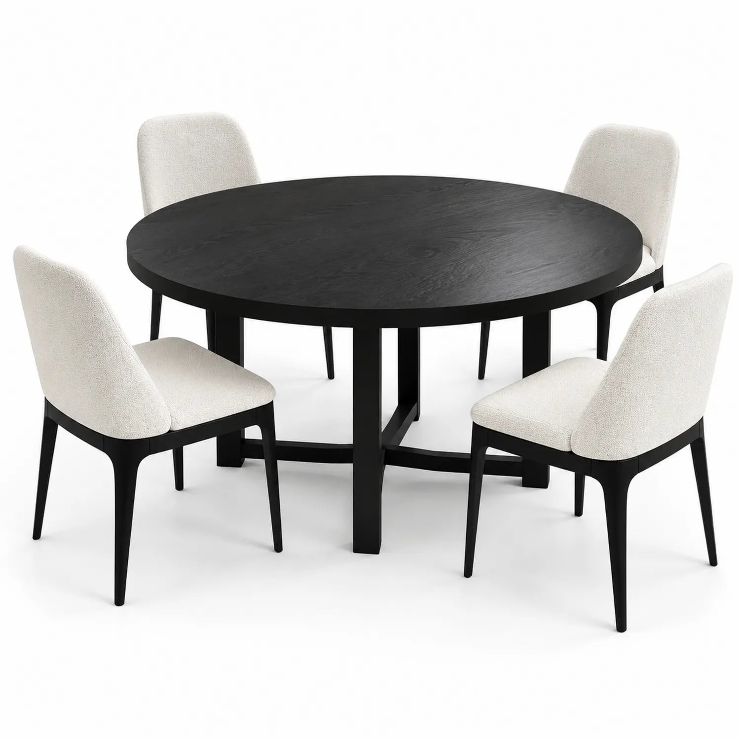 Mesa de comedor redonda de madera con 4 sillas de tela