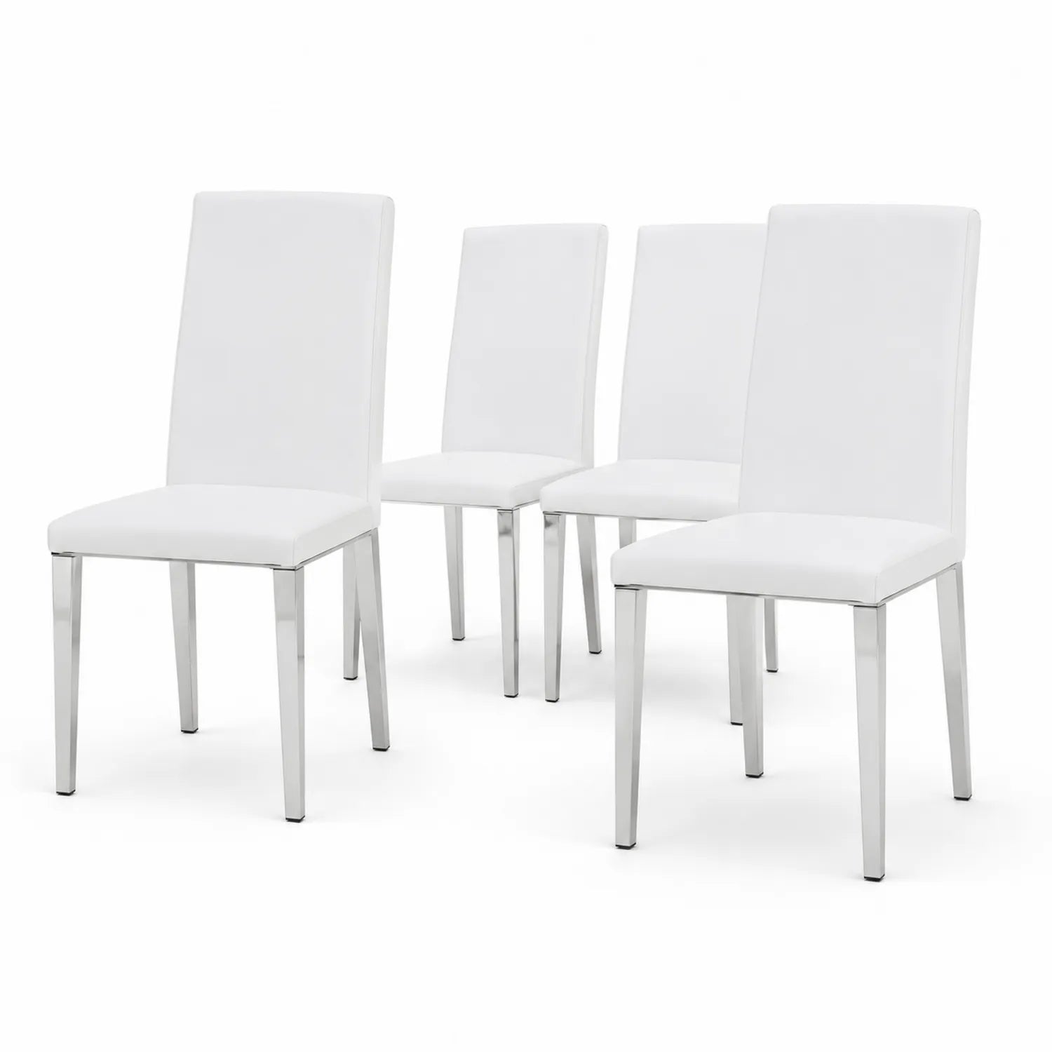 Conjunto de 4 sillas de piel sintética y metal inoxidable Blancas