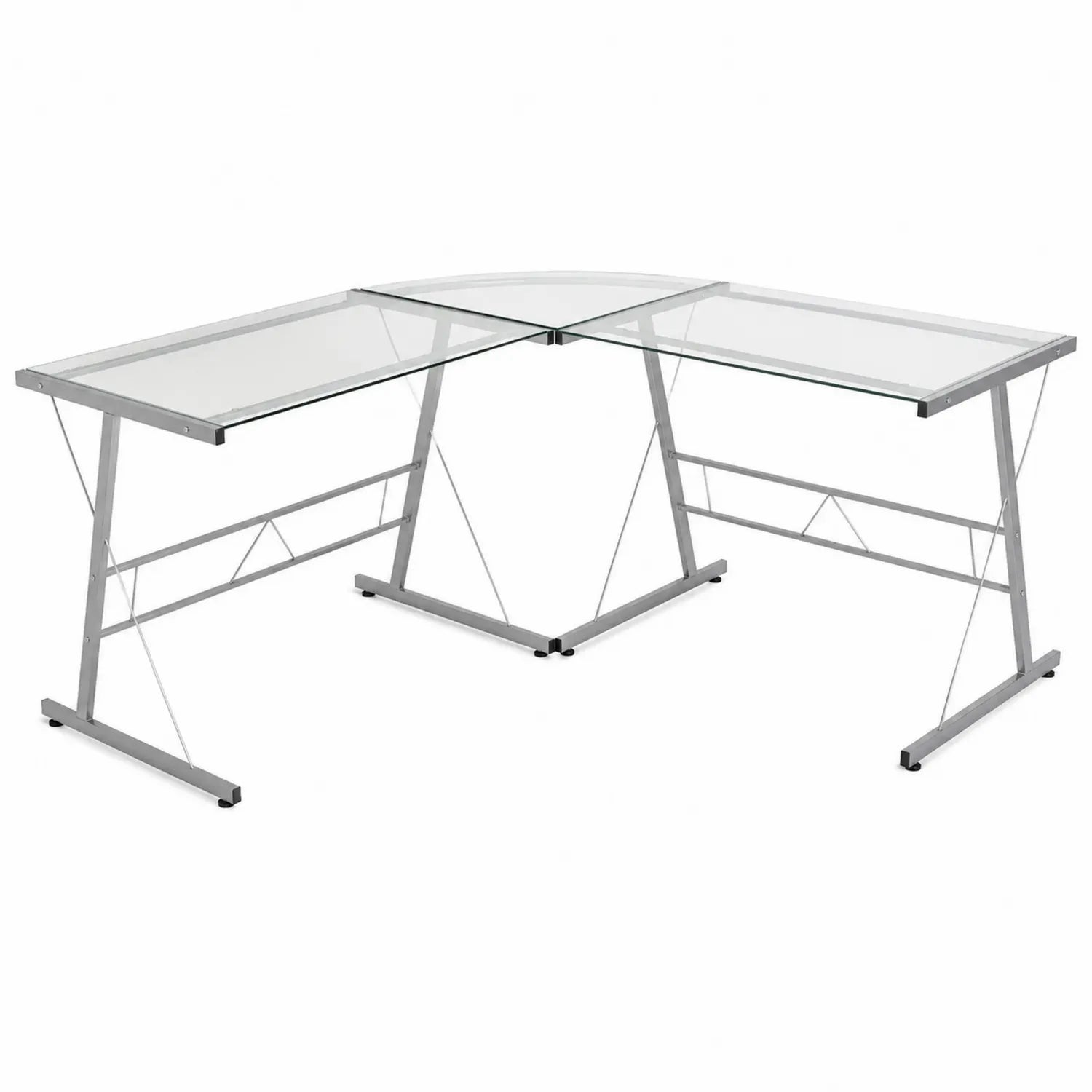 Escritorio de Vidrio Templado y Acero en L 140x140x75 cm