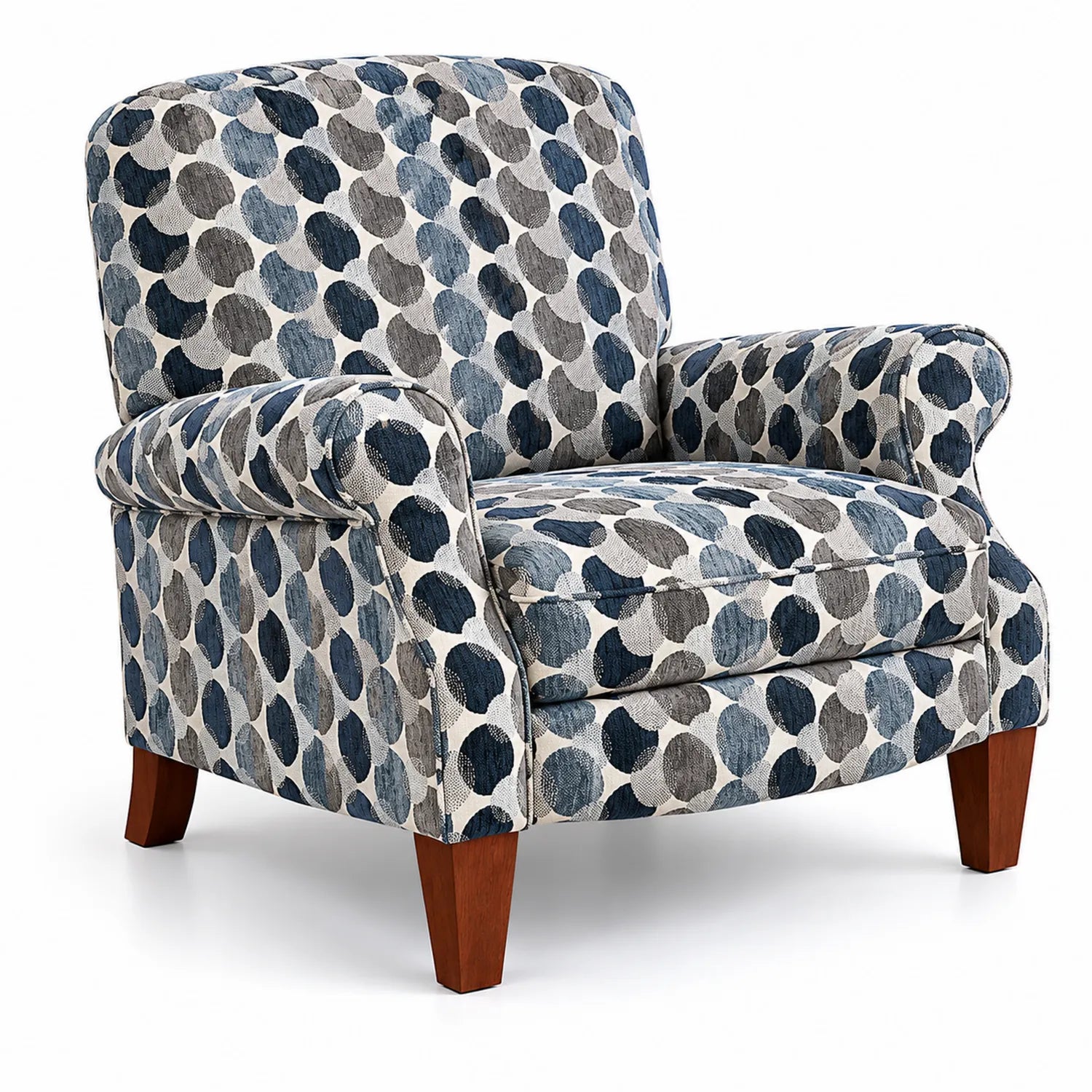 Sillón estampado en poliéster con patas de madera