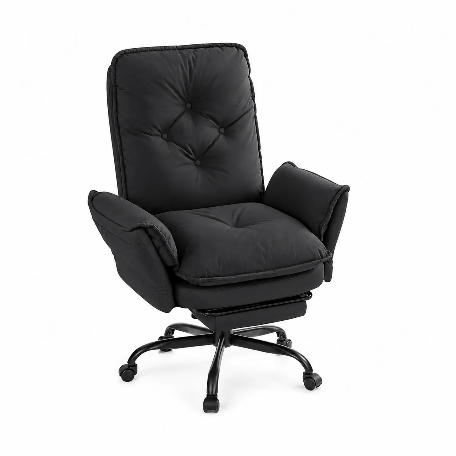 Silla giratoria de piel sintética negra con base metálica