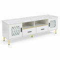 Mueble de TV Blanco con Superficie de Mármol Sintético y Patas Doradas, 180 cm
